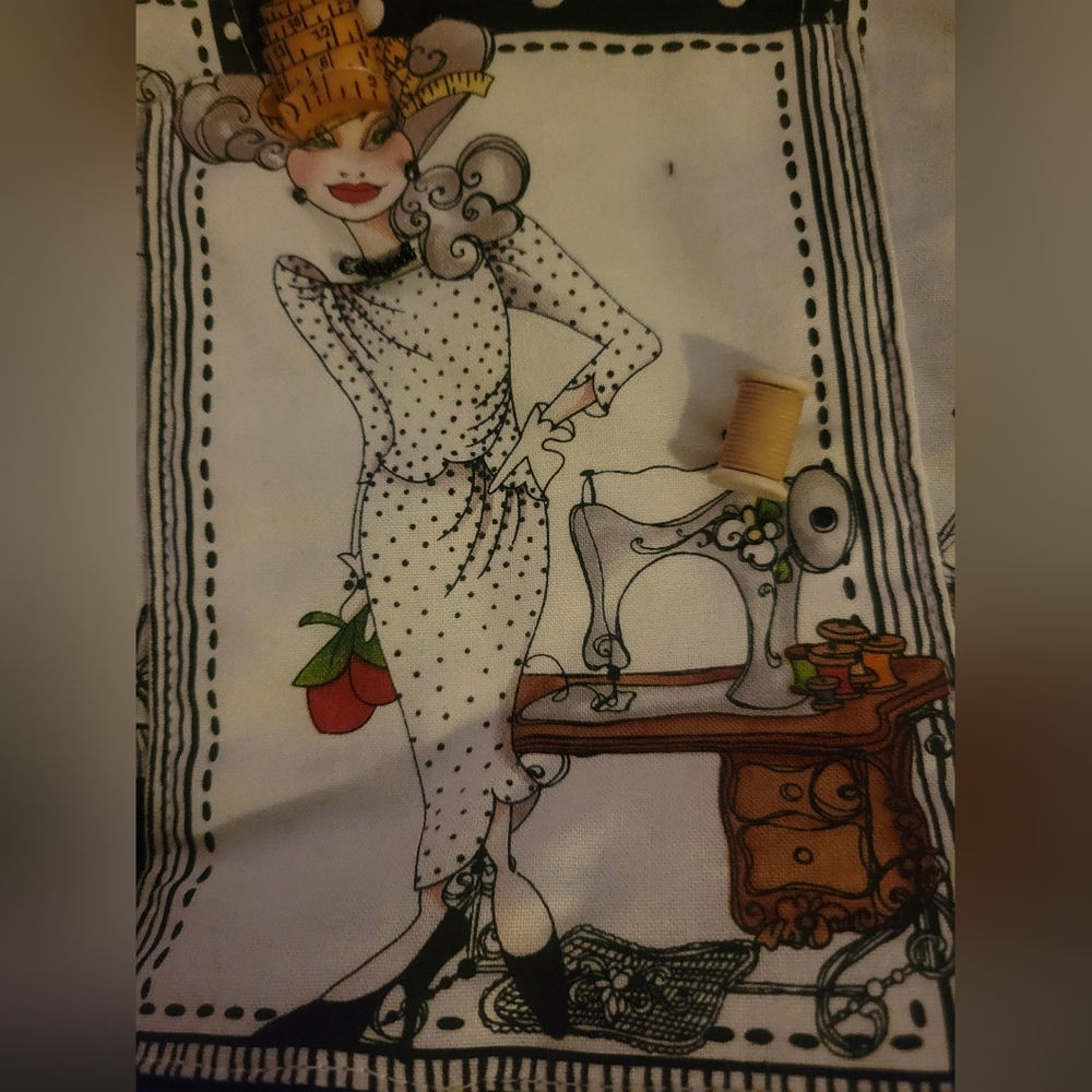 Handmade By Loralie Harris Fabric Panels Bag Polka Dot Black White Whimsical Art - Picture 6 of 16